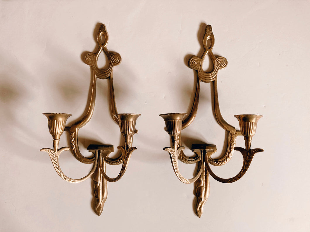 Pair of Gold Wall Sconce Candle Holders