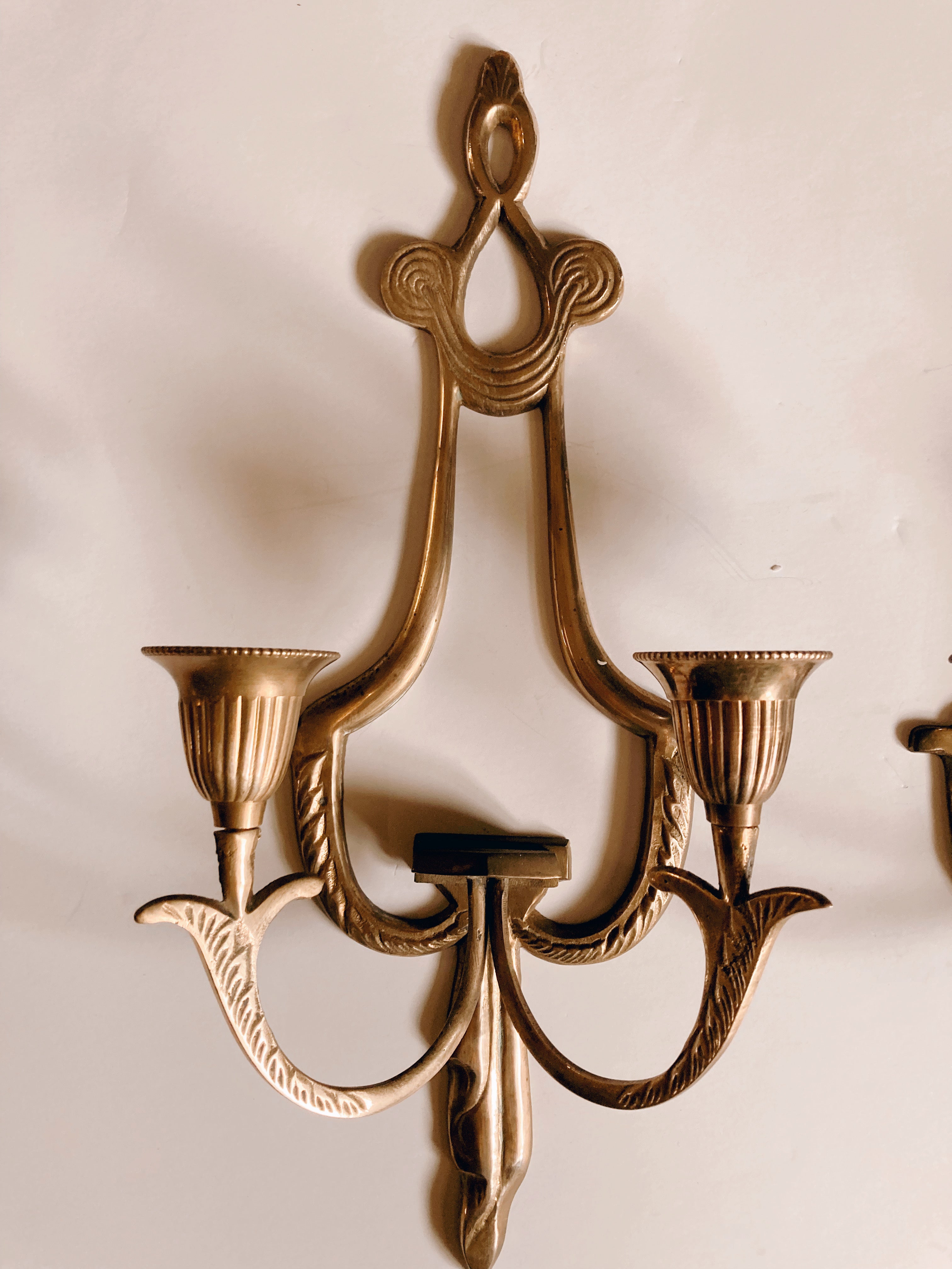 Pair of Gold Wall Sconce Candle Holders