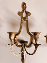 Load image into Gallery viewer, Pair of Gold Wall Sconce Candle Holders
