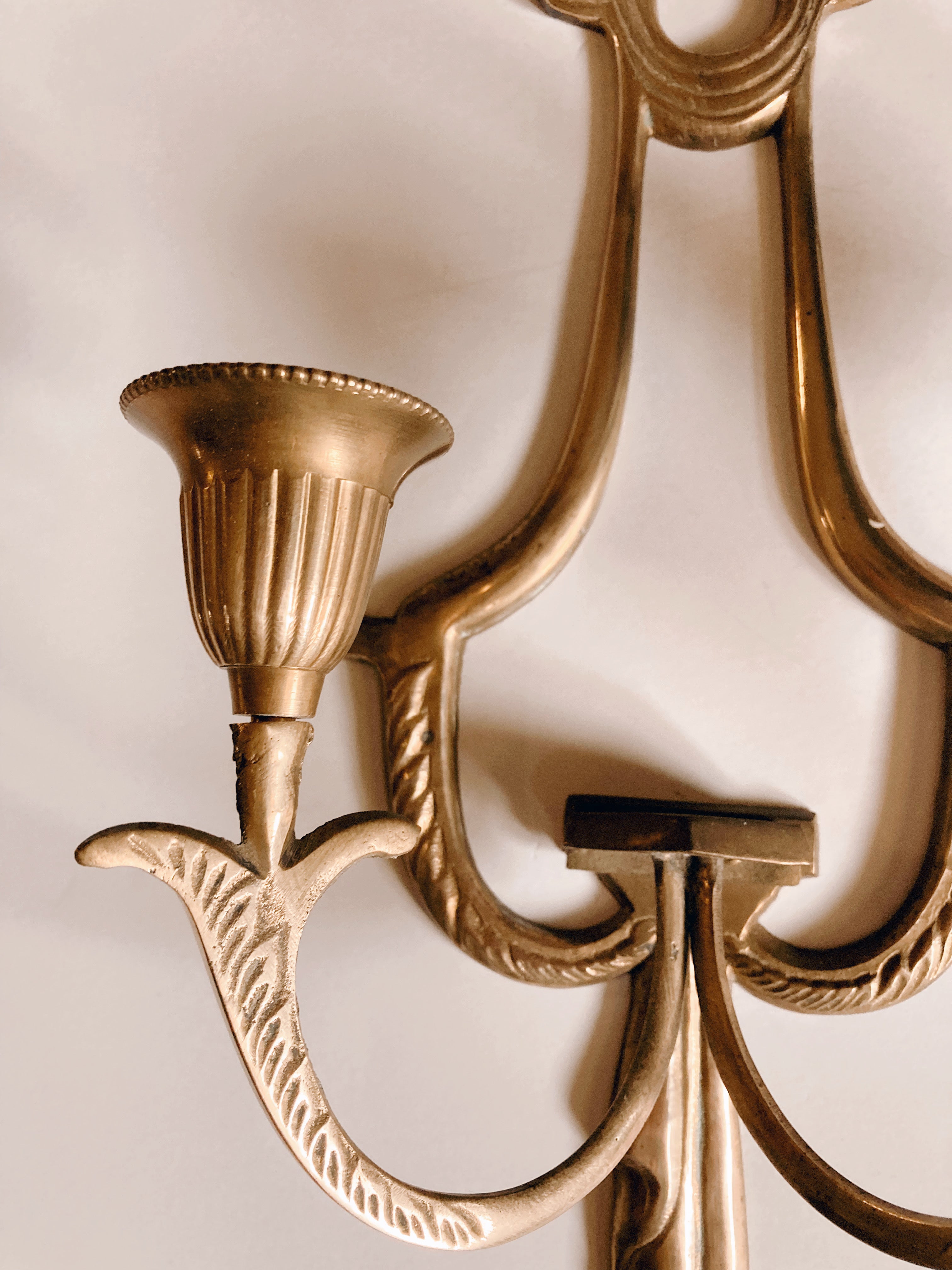 Pair of Gold Wall Sconce Candle Holders