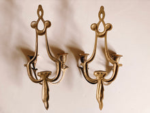 Load image into Gallery viewer, Pair of Gold Wall Sconce Candle Holders
