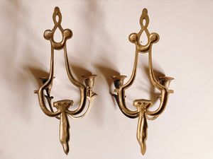 Pair of Gold Wall Sconce Candle Holders