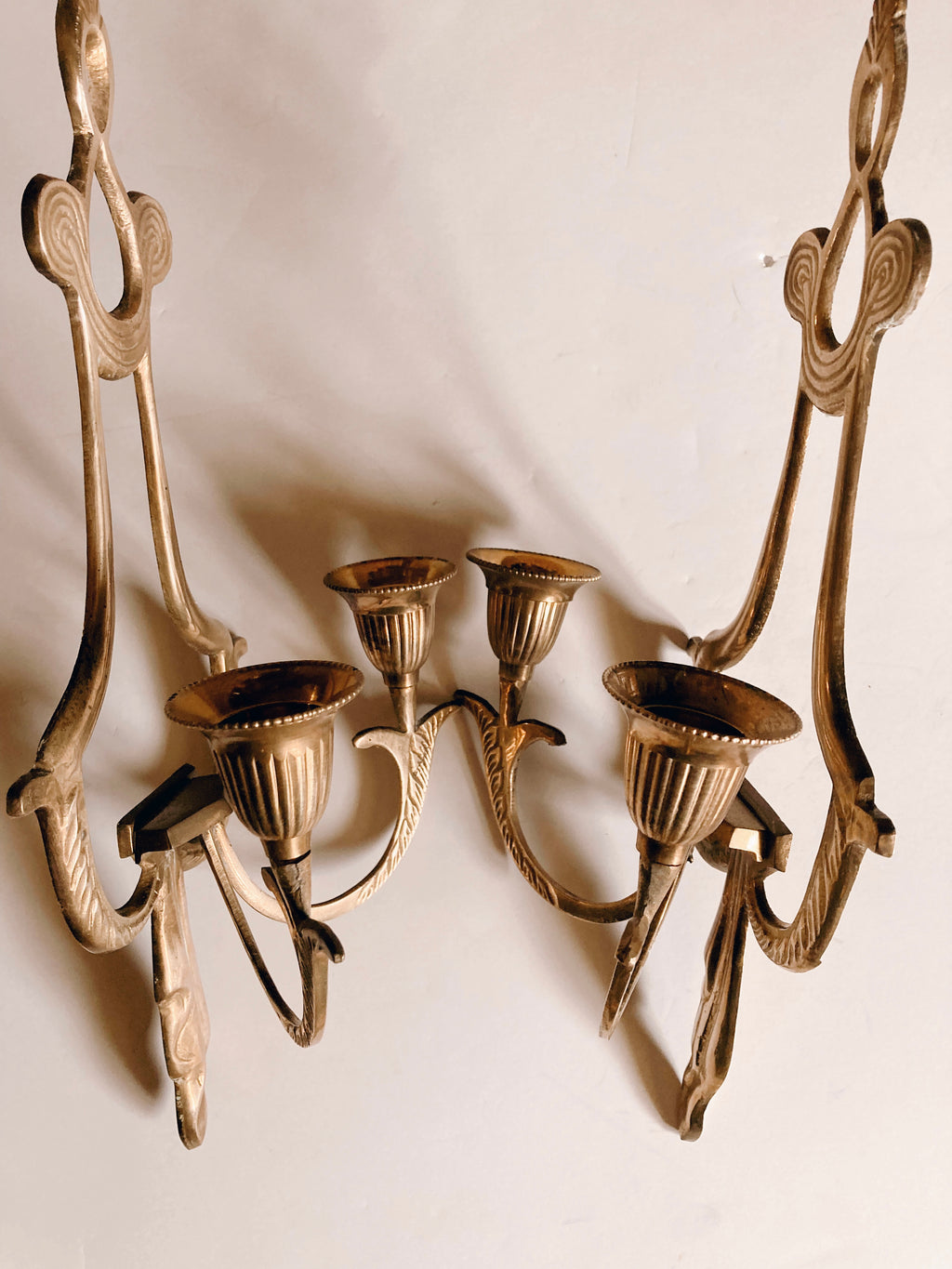 Pair of Gold Wall Sconce Candle Holders