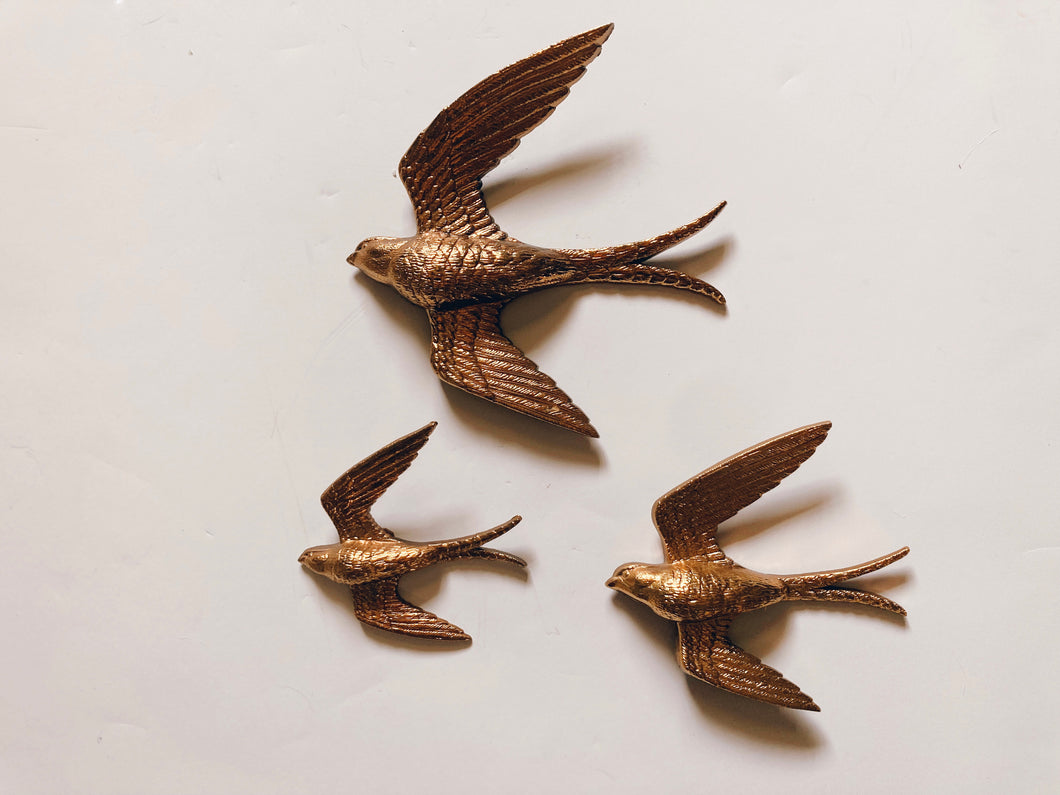 Trio Gold Painted Birds