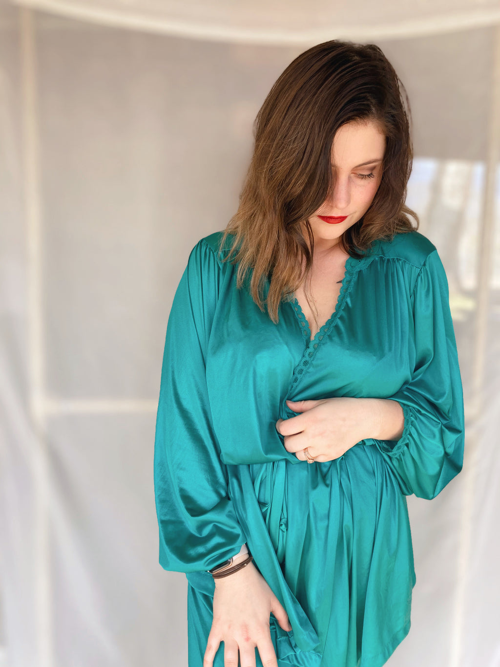 Teal Silk Pajama Set - Size L