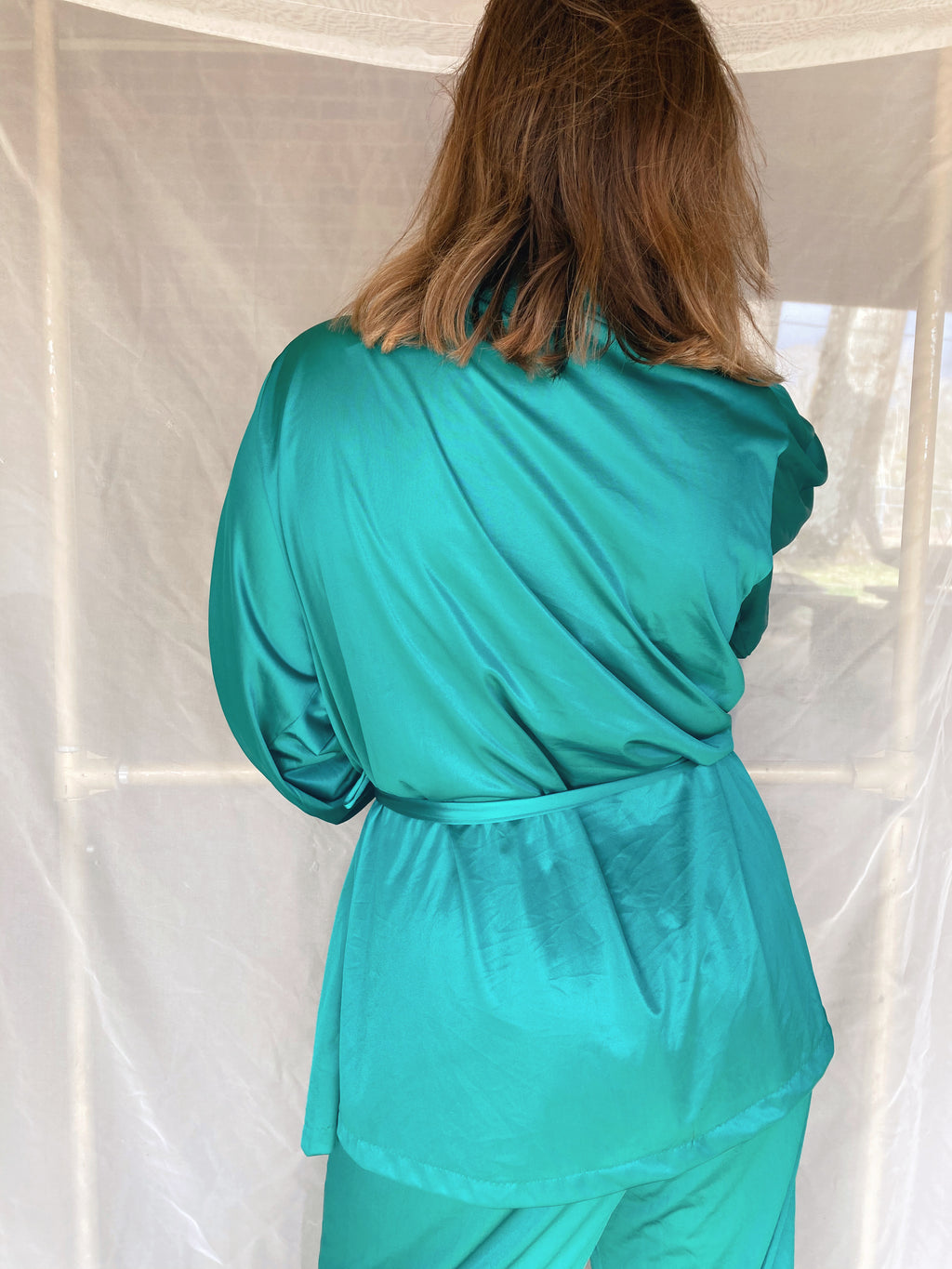 Teal Silk Pajama Set - Size L