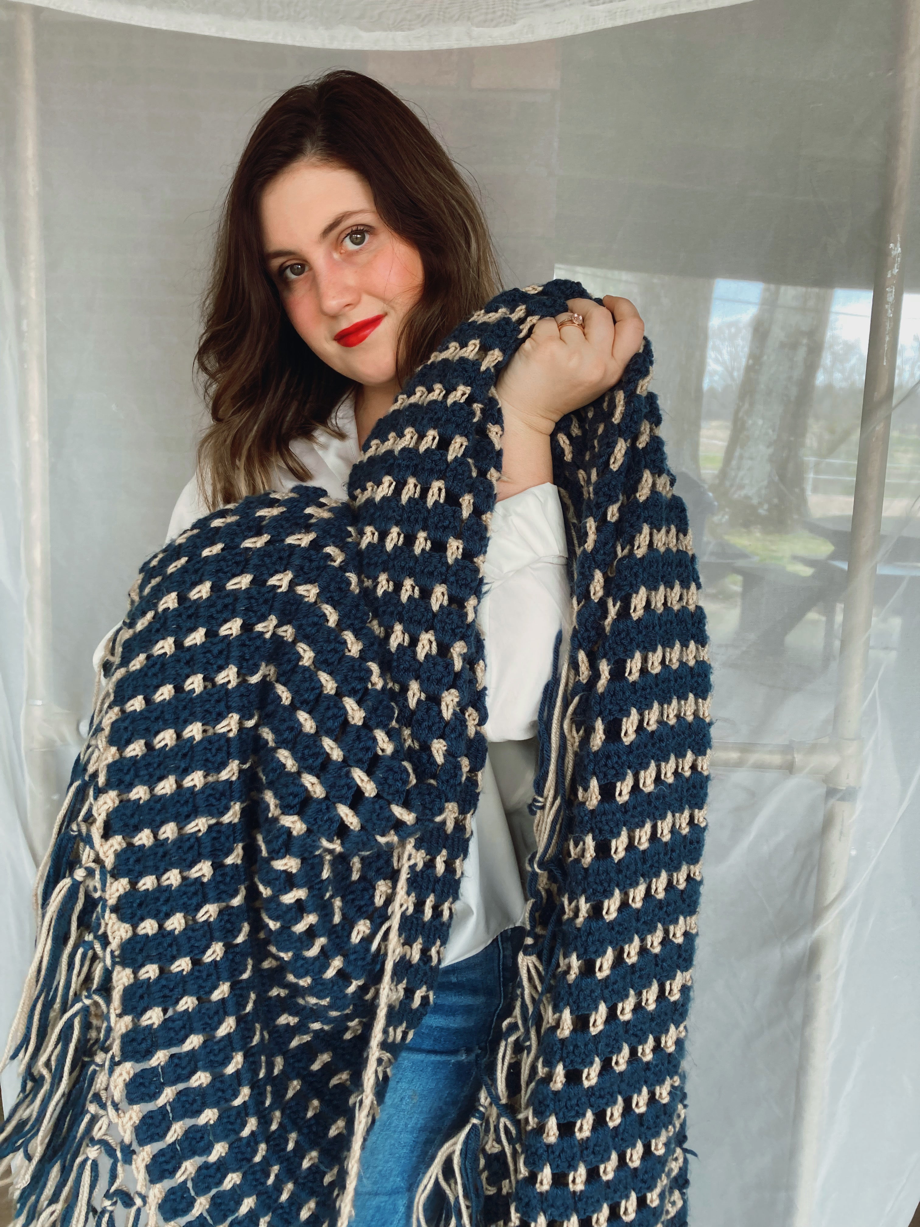 Vintage Blue and Tan Afghan