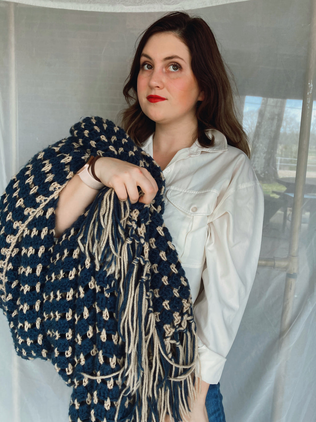Vintage Blue and Tan Afghan
