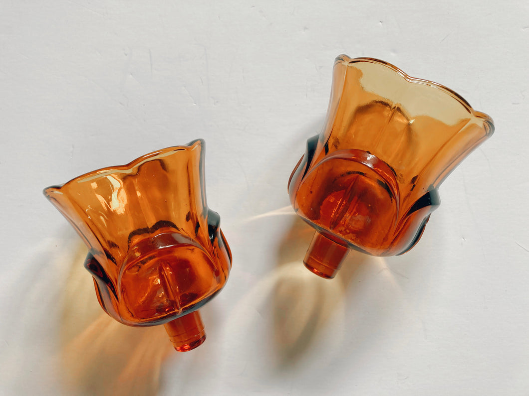 Pair of Amber Glass Peg Votives