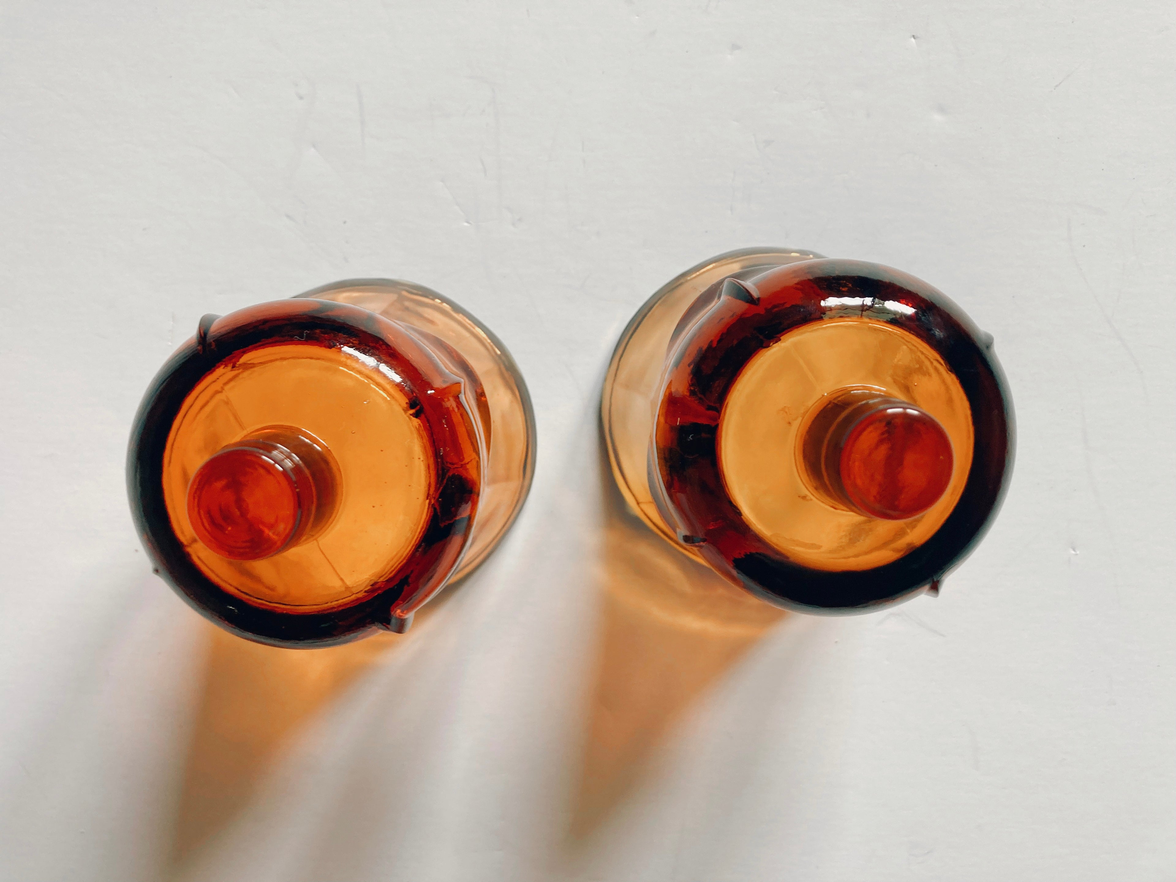 Pair of Amber Glass Peg Votives