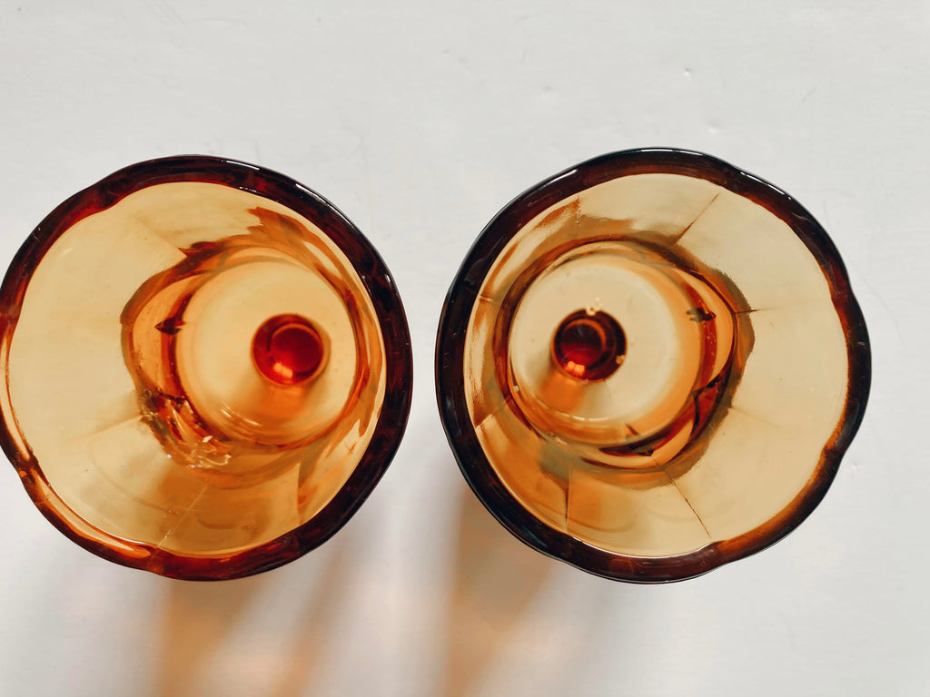 Pair of Amber Glass Peg Votives