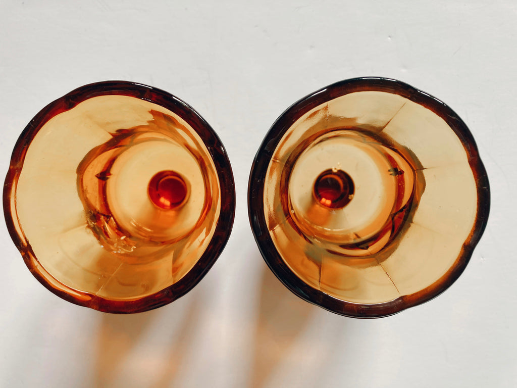 Pair of Amber Glass Peg Votives