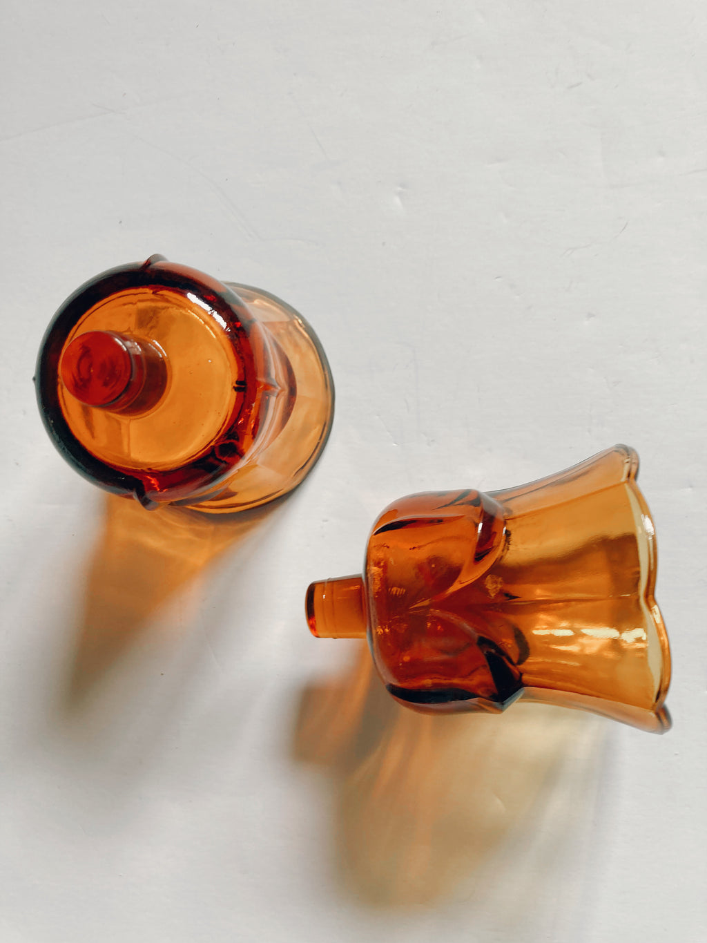 Pair of Amber Glass Peg Votives