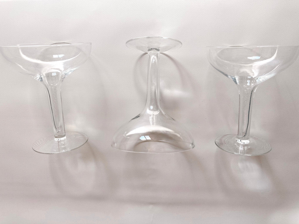 Three Mid Century Hollow Stem Champagne Glasses