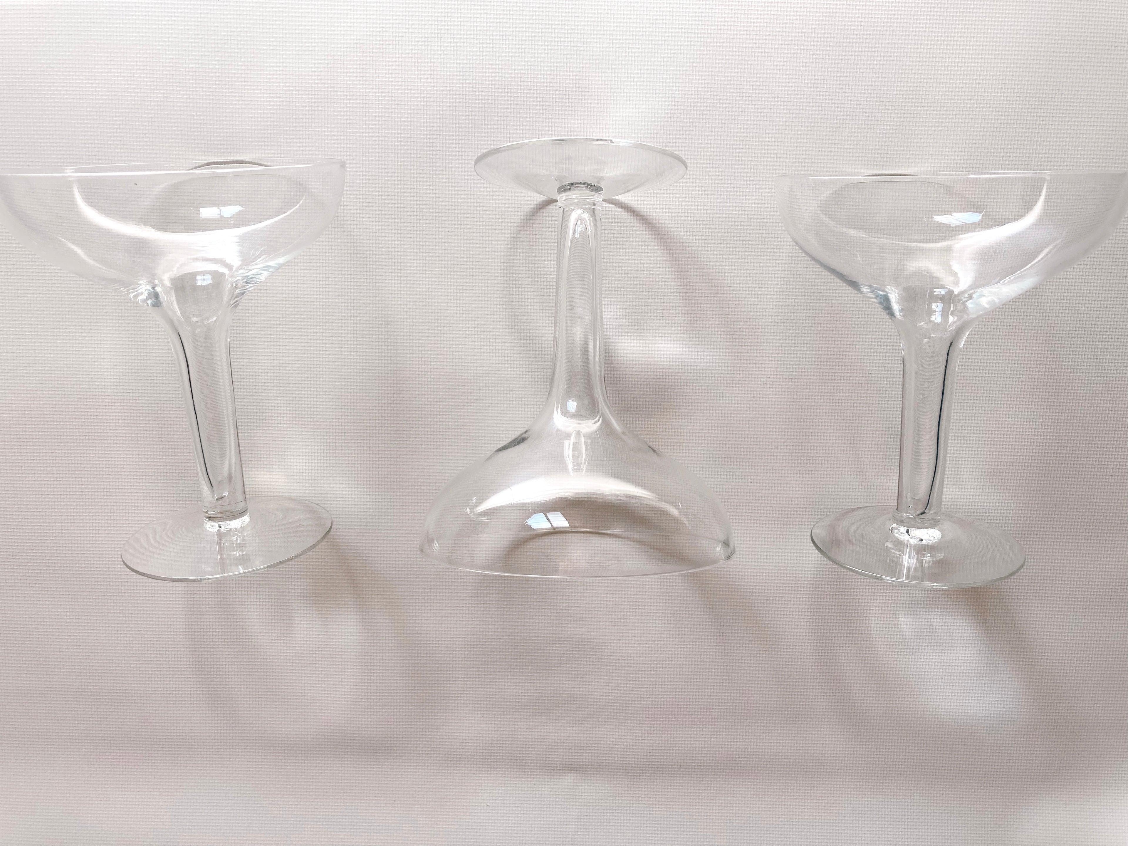Three Mid Century Hollow Stem Champagne Glasses