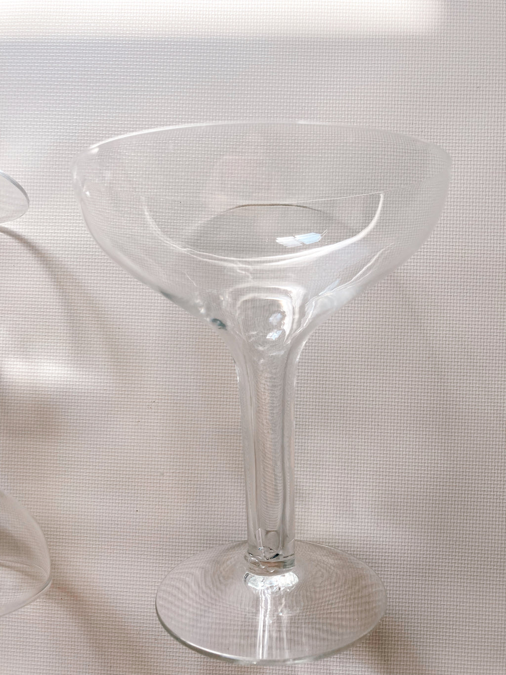Three Mid Century Hollow Stem Champagne Glasses