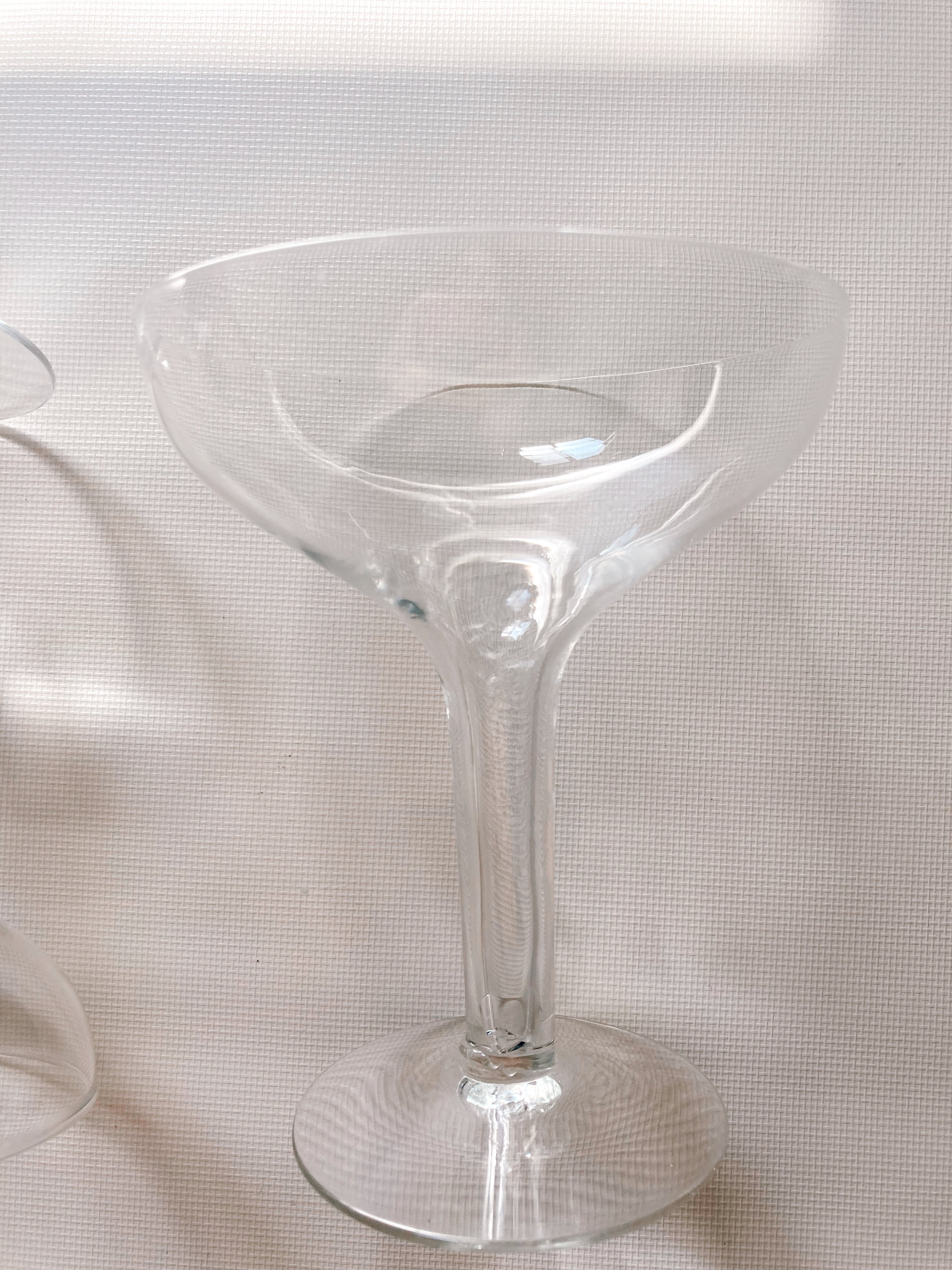 Three Mid Century Hollow Stem Champagne Glasses