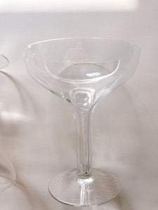 Three Mid Century Hollow Stem Champagne Glasses