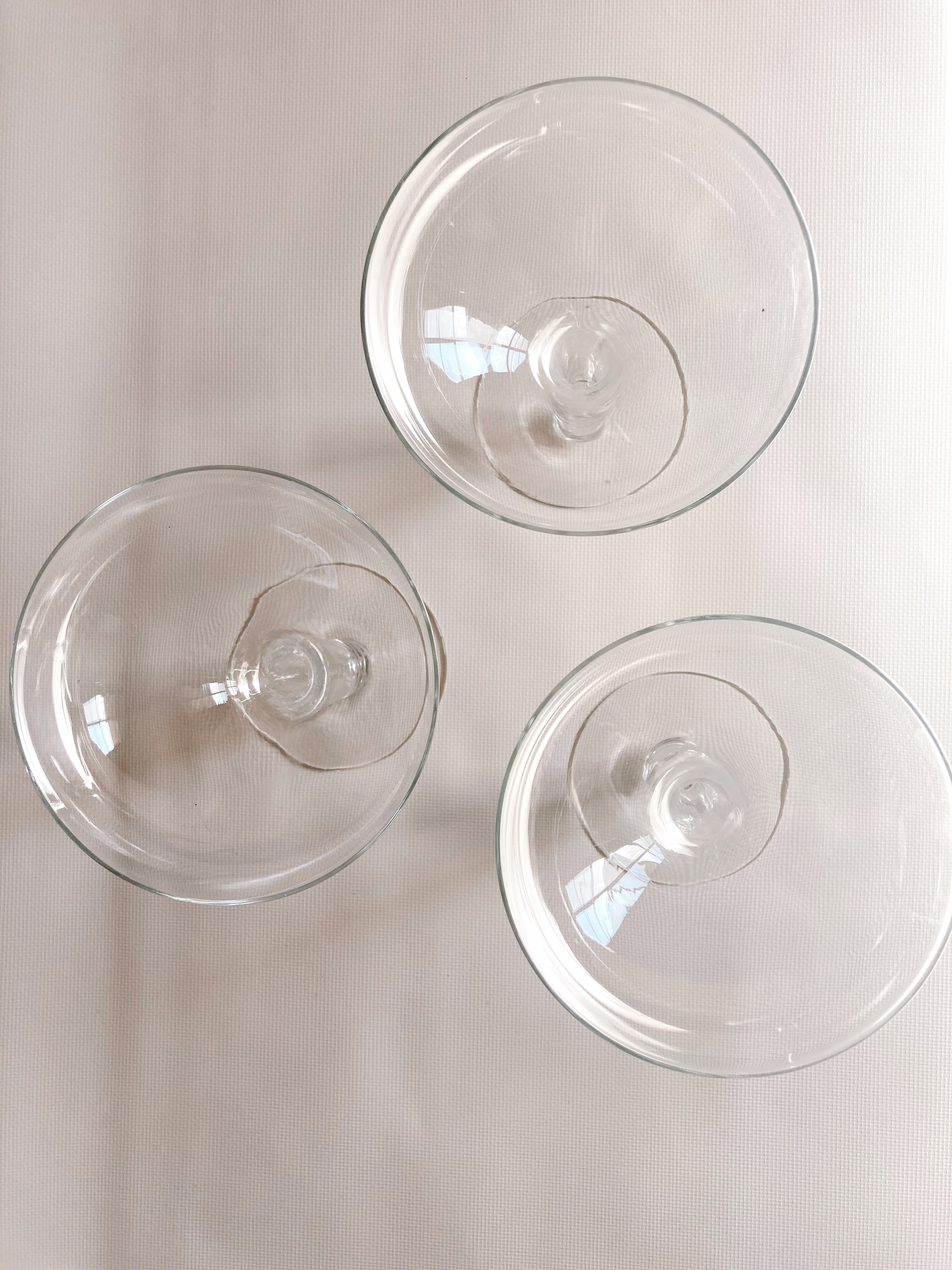 Three Mid Century Hollow Stem Champagne Glasses