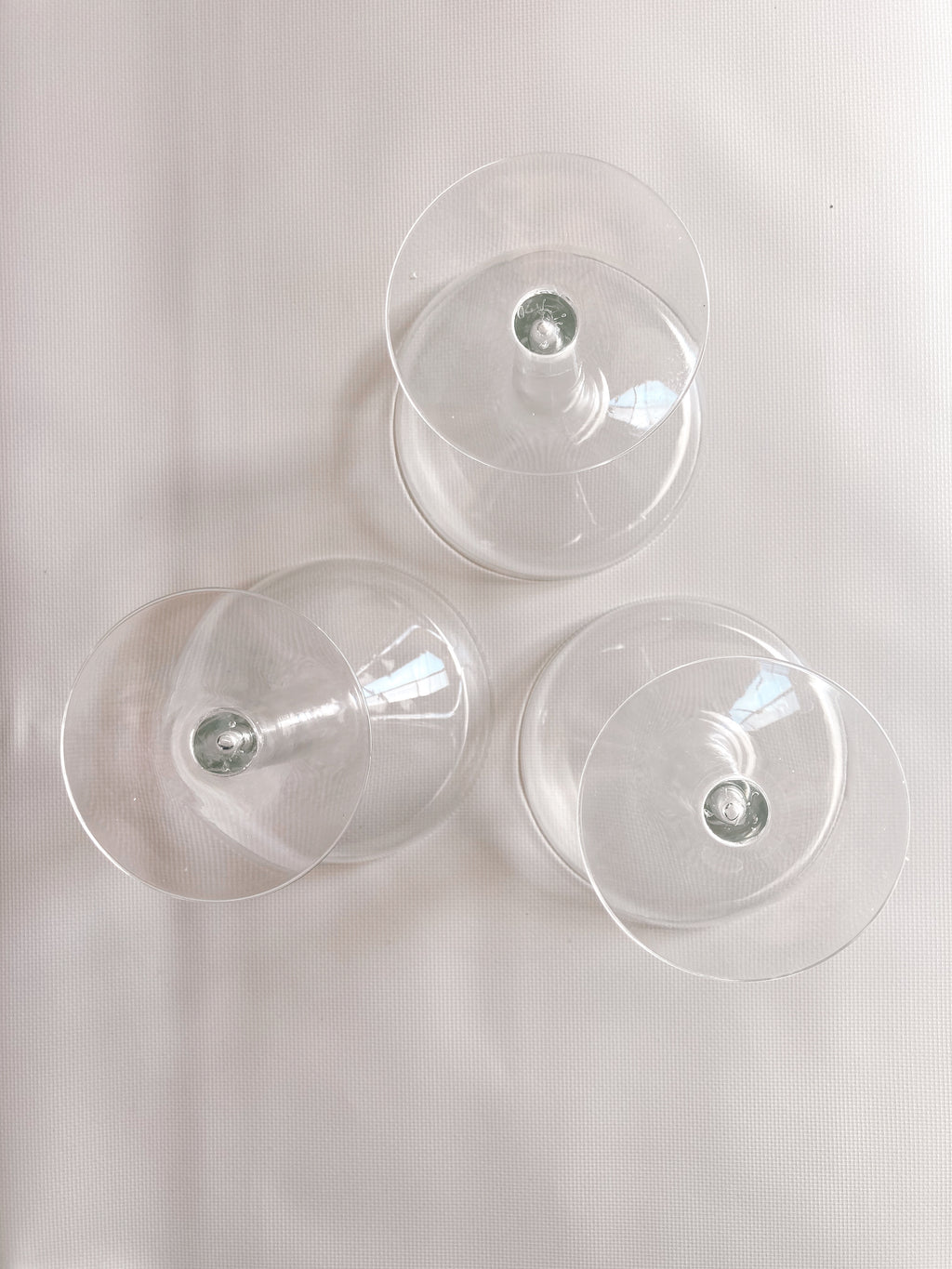 Three Mid Century Hollow Stem Champagne Glasses