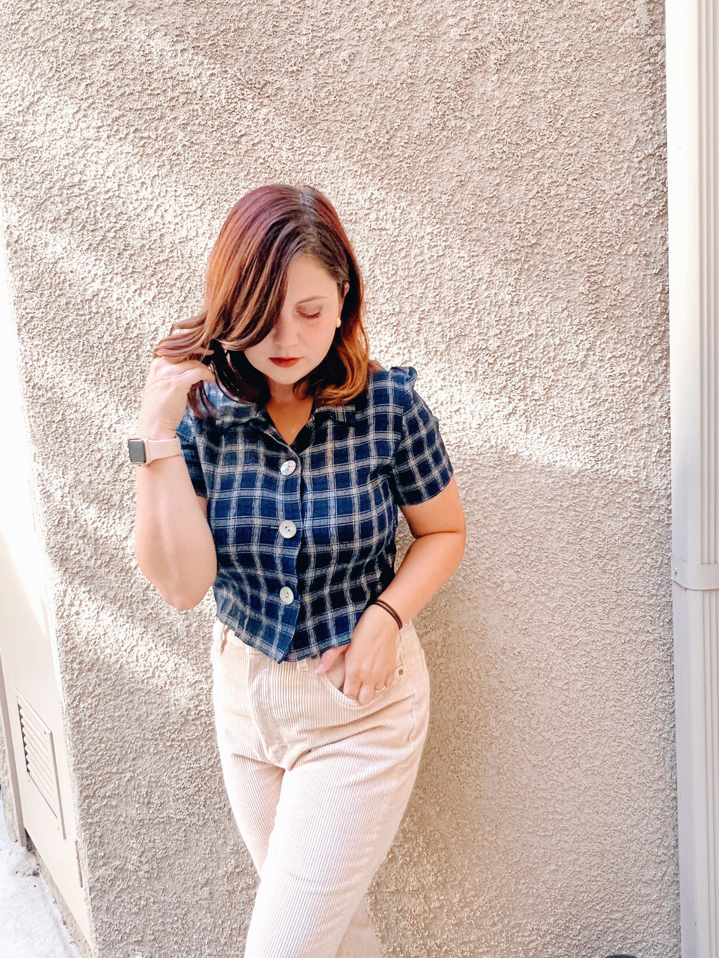 Little Blue Plaid Button Up - Size S
