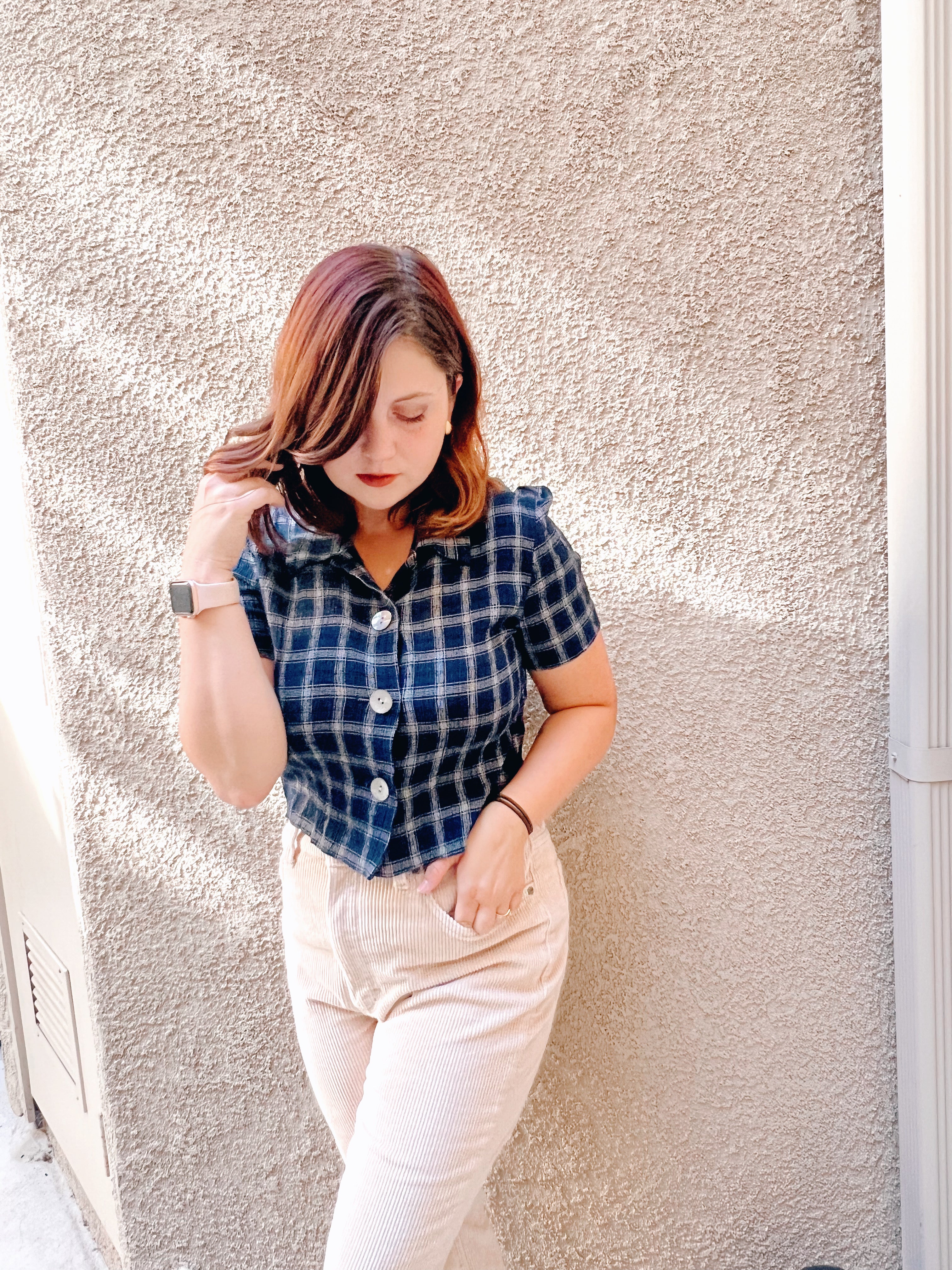 Little Blue Plaid Button Up - Size S
