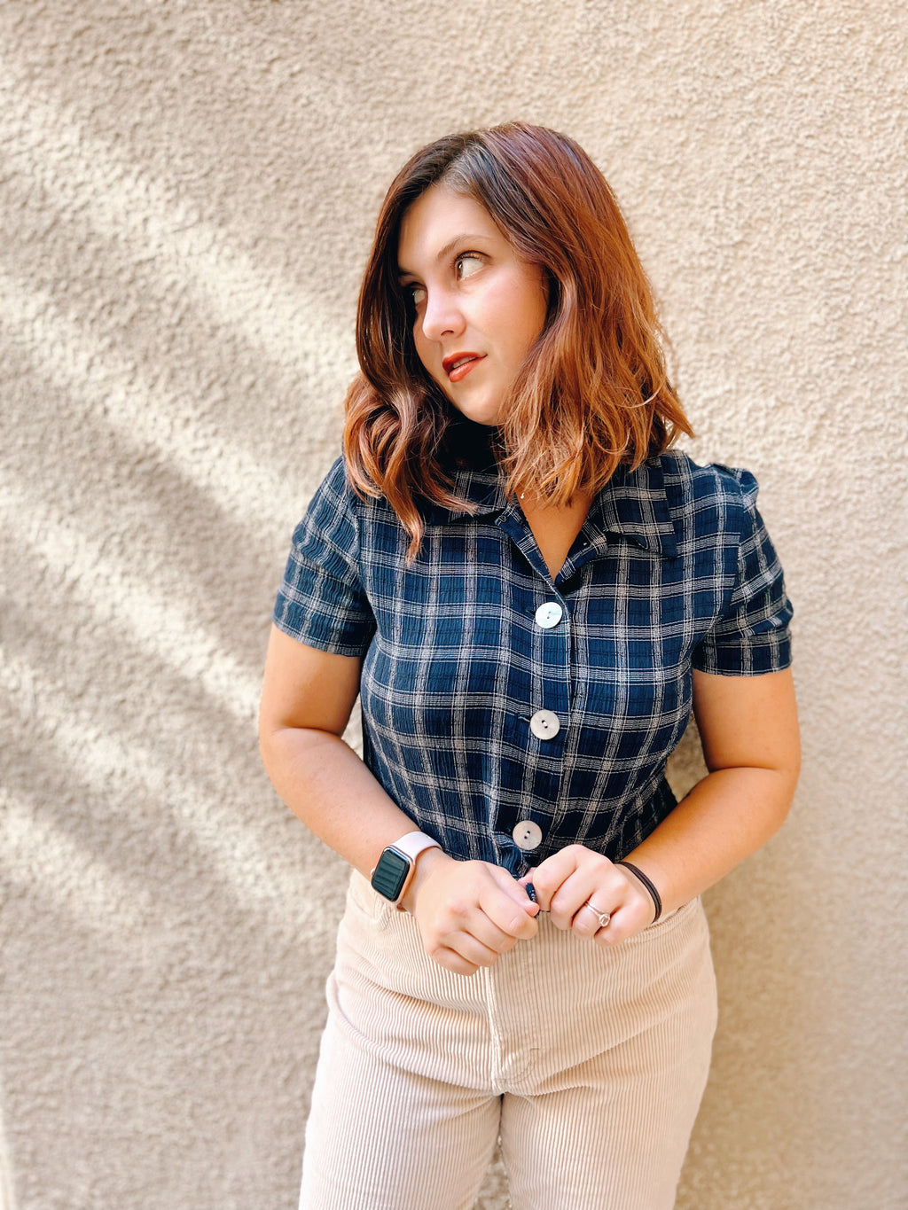Little Blue Plaid Button Up - Size S