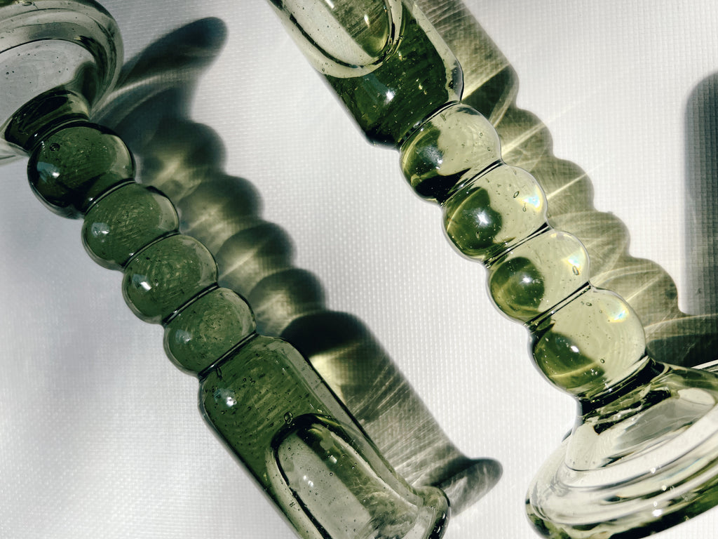 Pair of Green Bubble Base Candle Holders