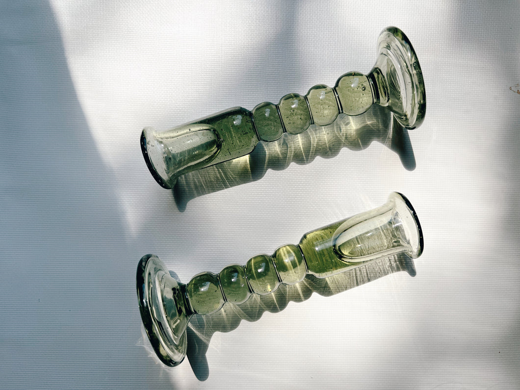 Pair of Green Bubble Base Candle Holders