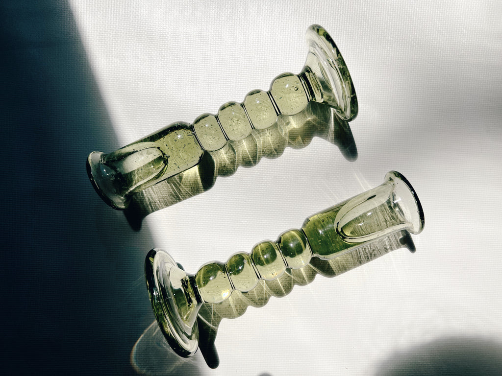 Pair of Green Bubble Base Candle Holders