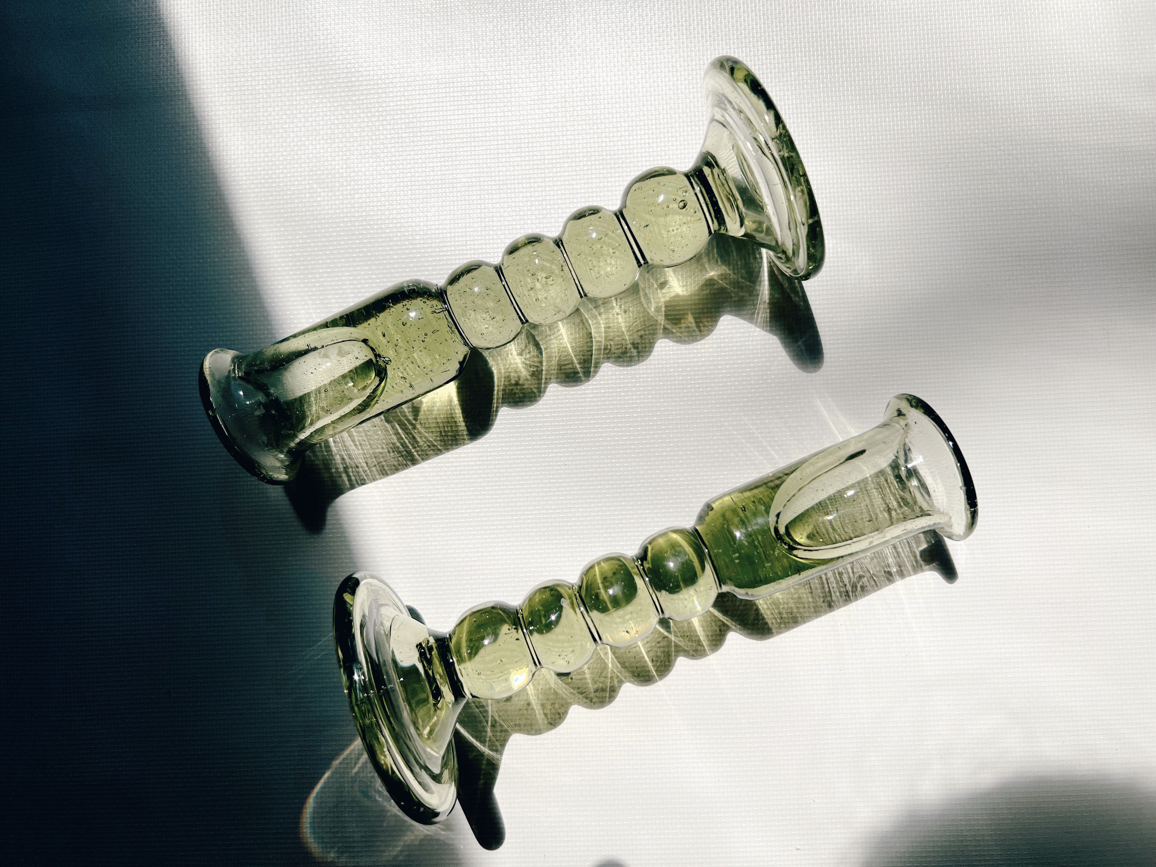 Pair of Green Bubble Base Candle Holders