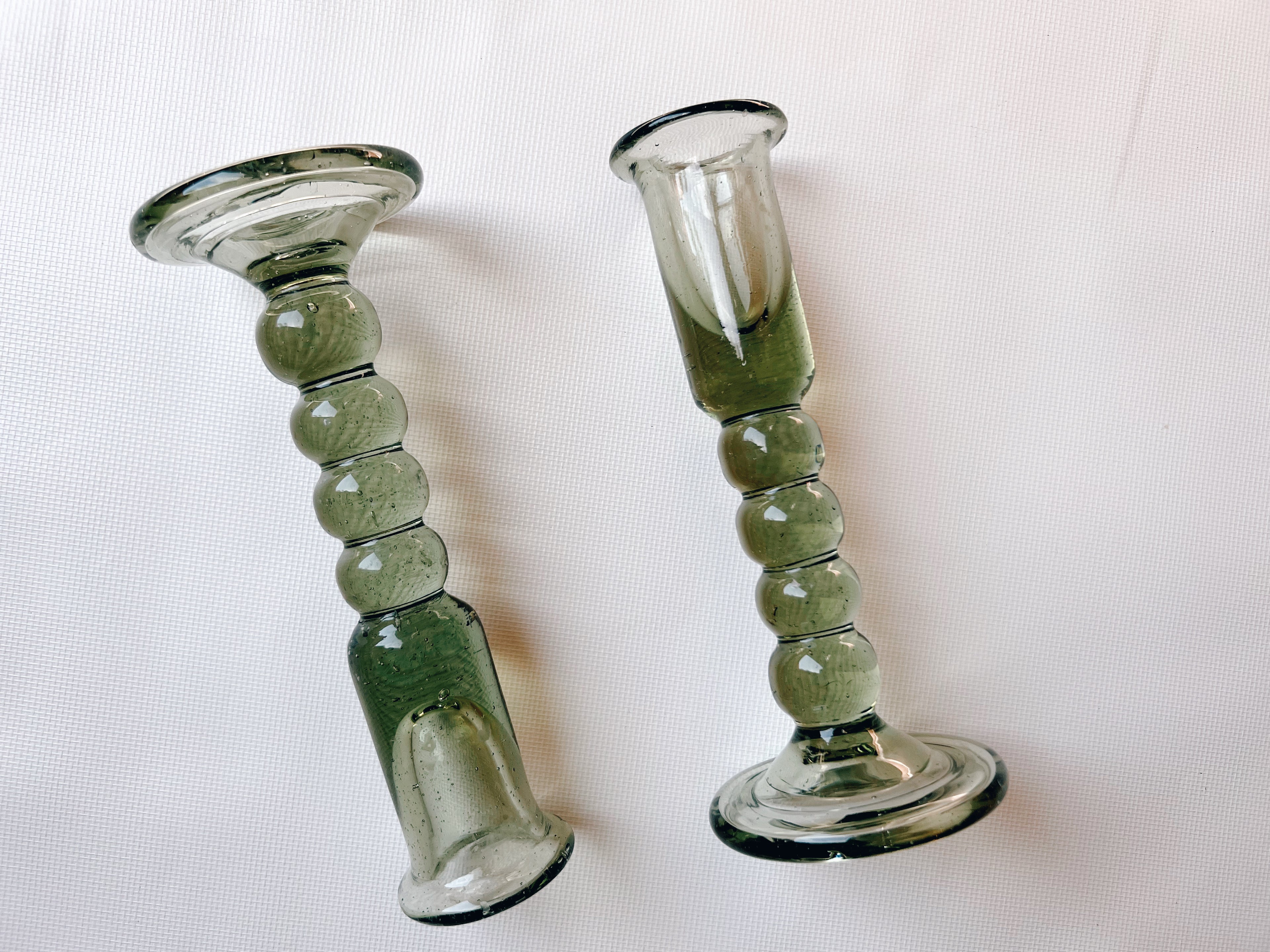 Pair of Green Bubble Base Candle Holders