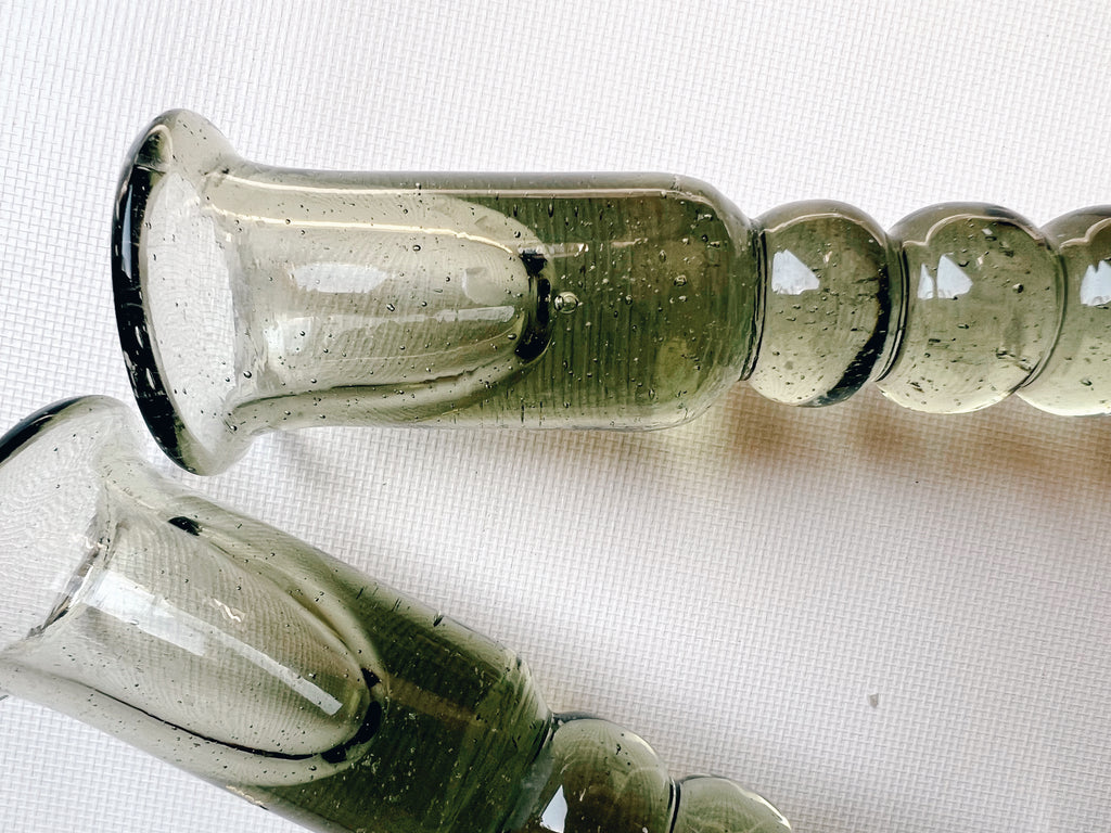 Pair of Green Bubble Base Candle Holders