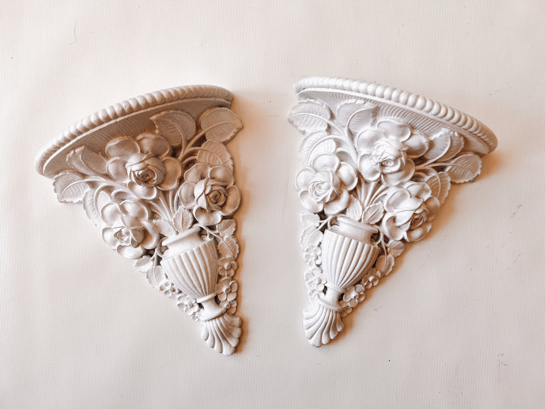 Pair of Ivory Floral Shelves