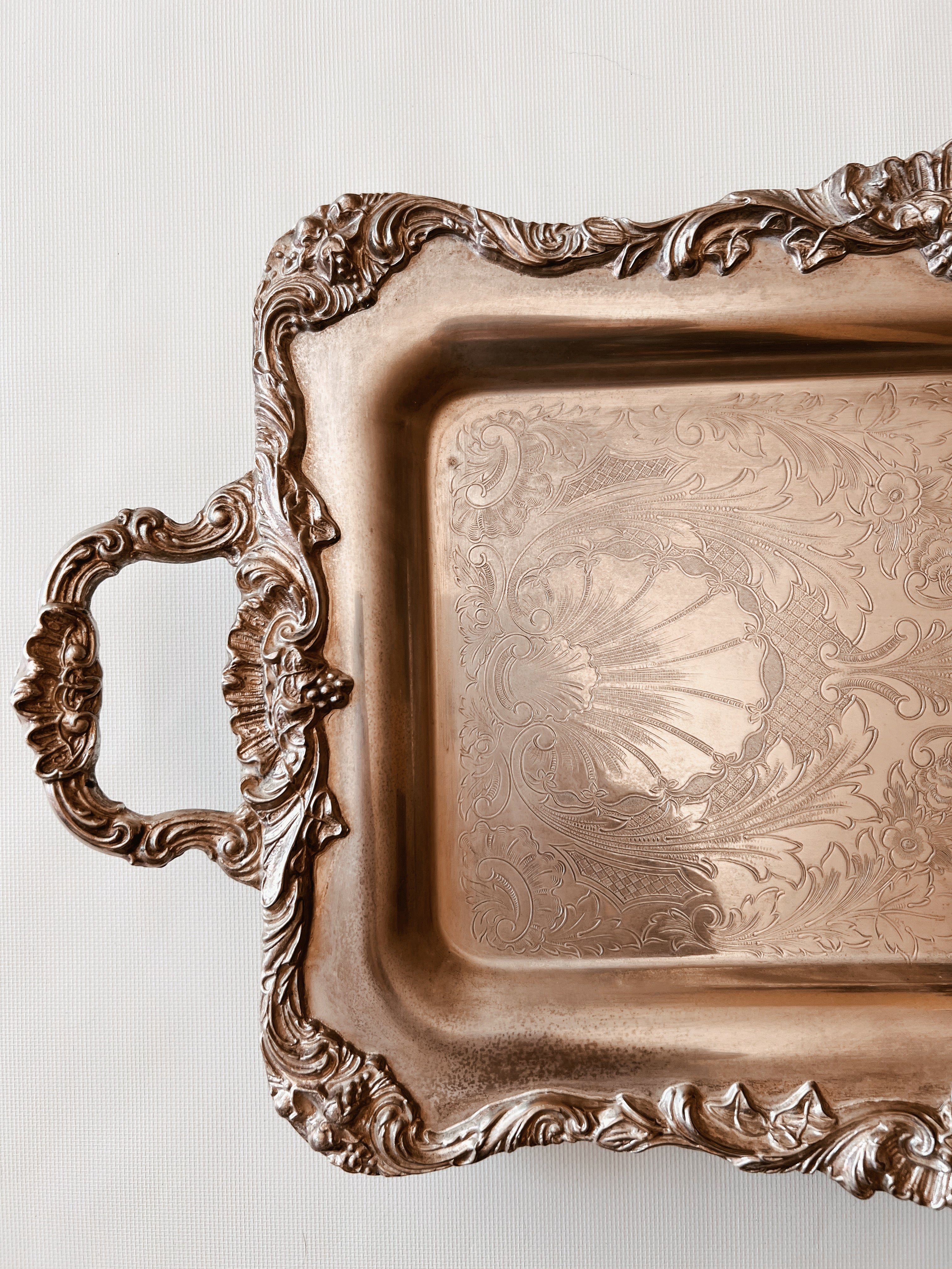 Large Detailed Silver Serving Tray