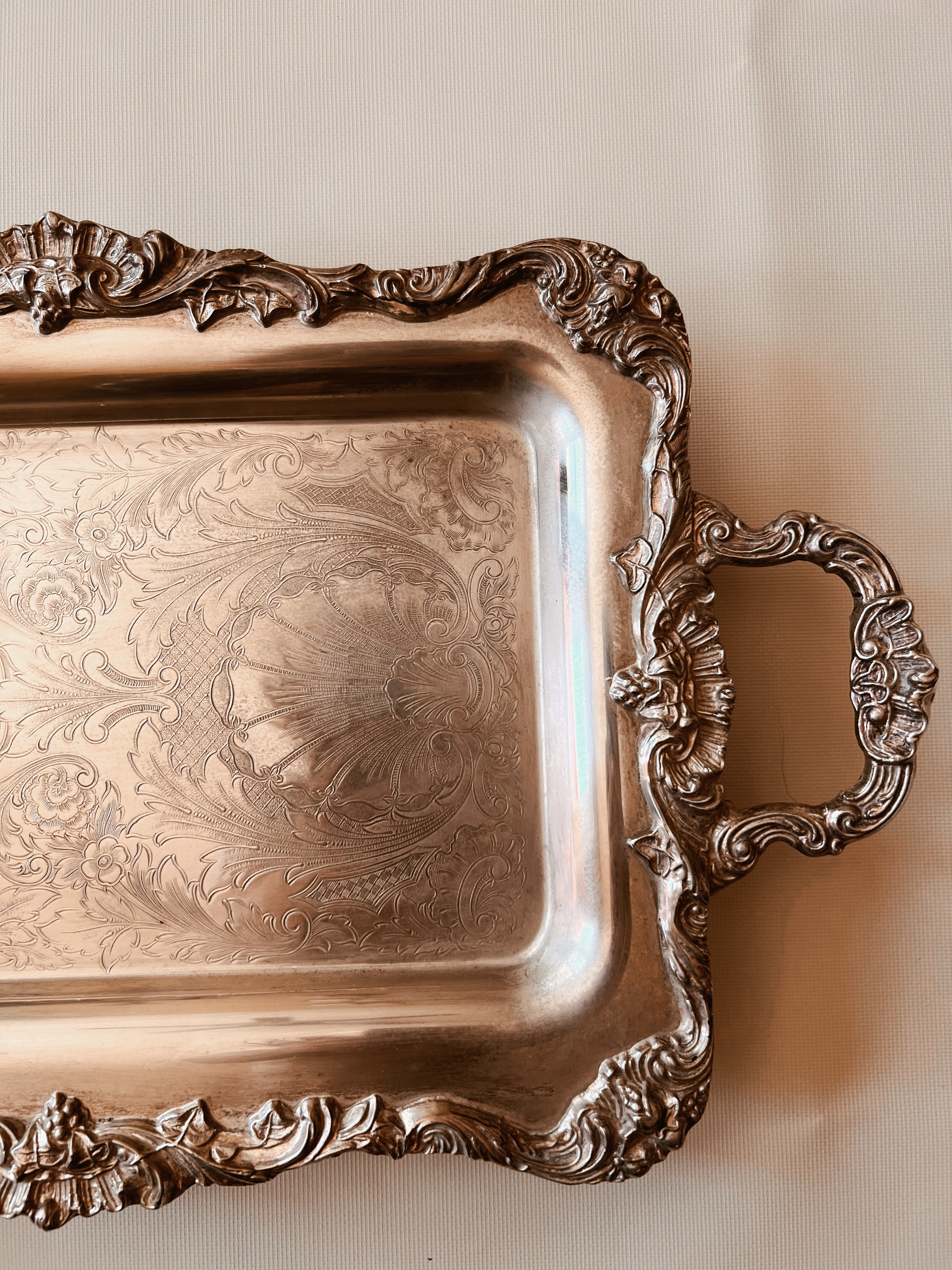 Large Detailed Silver Serving Tray