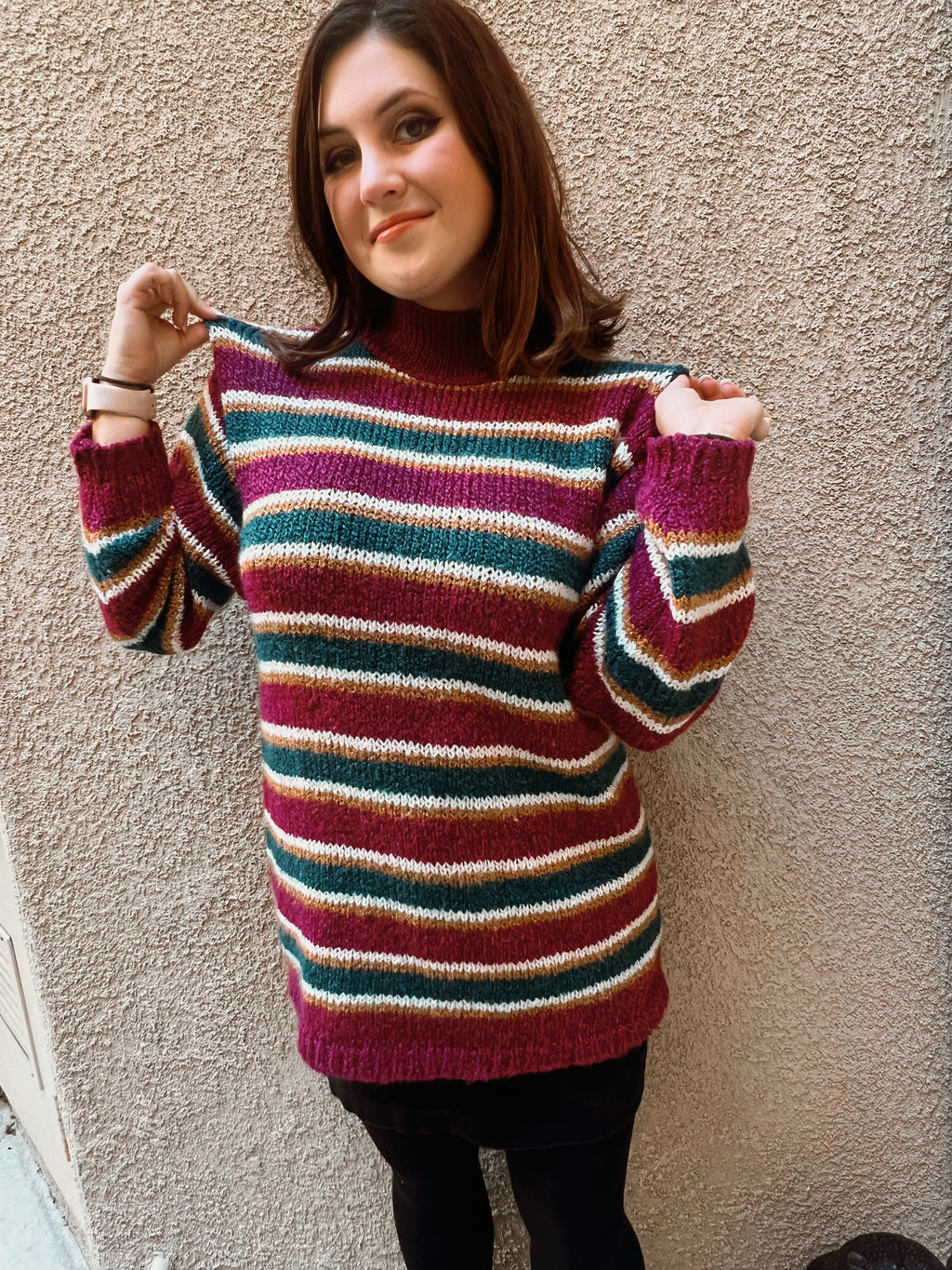 Striped Jewel Toned Sweater - Size S