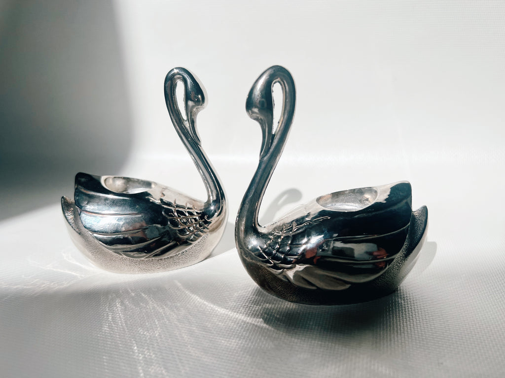 Silver Swan Swan Candle Holders