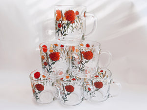 Set of 6 Glass Wildflower Coffee Mugs