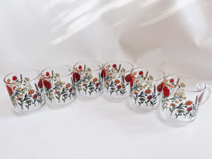 Set of 6 Glass Wildflower Coffee Mugs