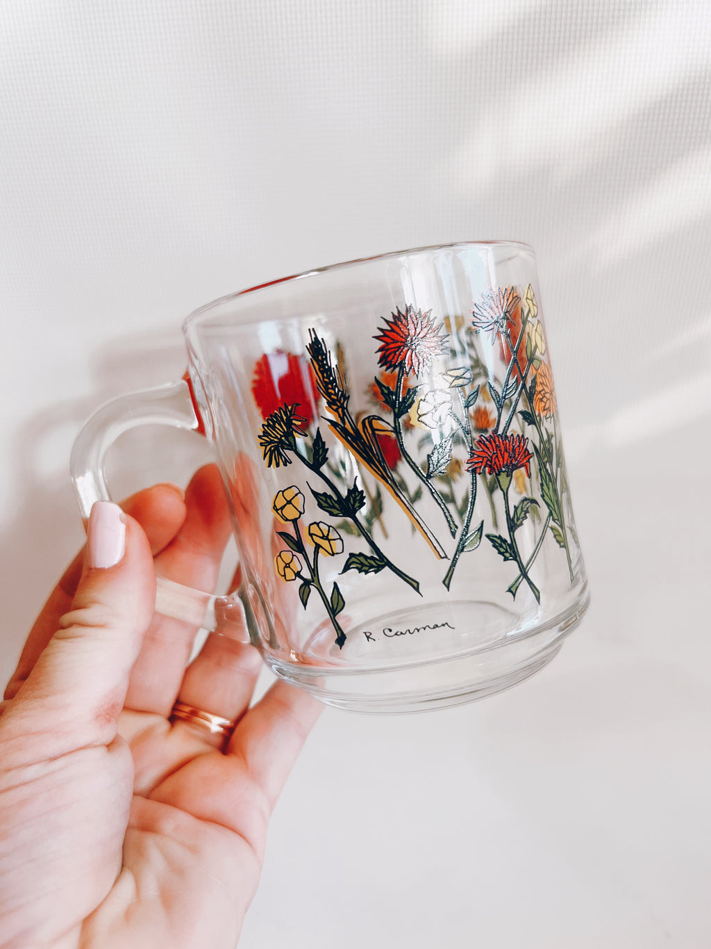 Set of 6 Glass Wildflower Coffee Mugs