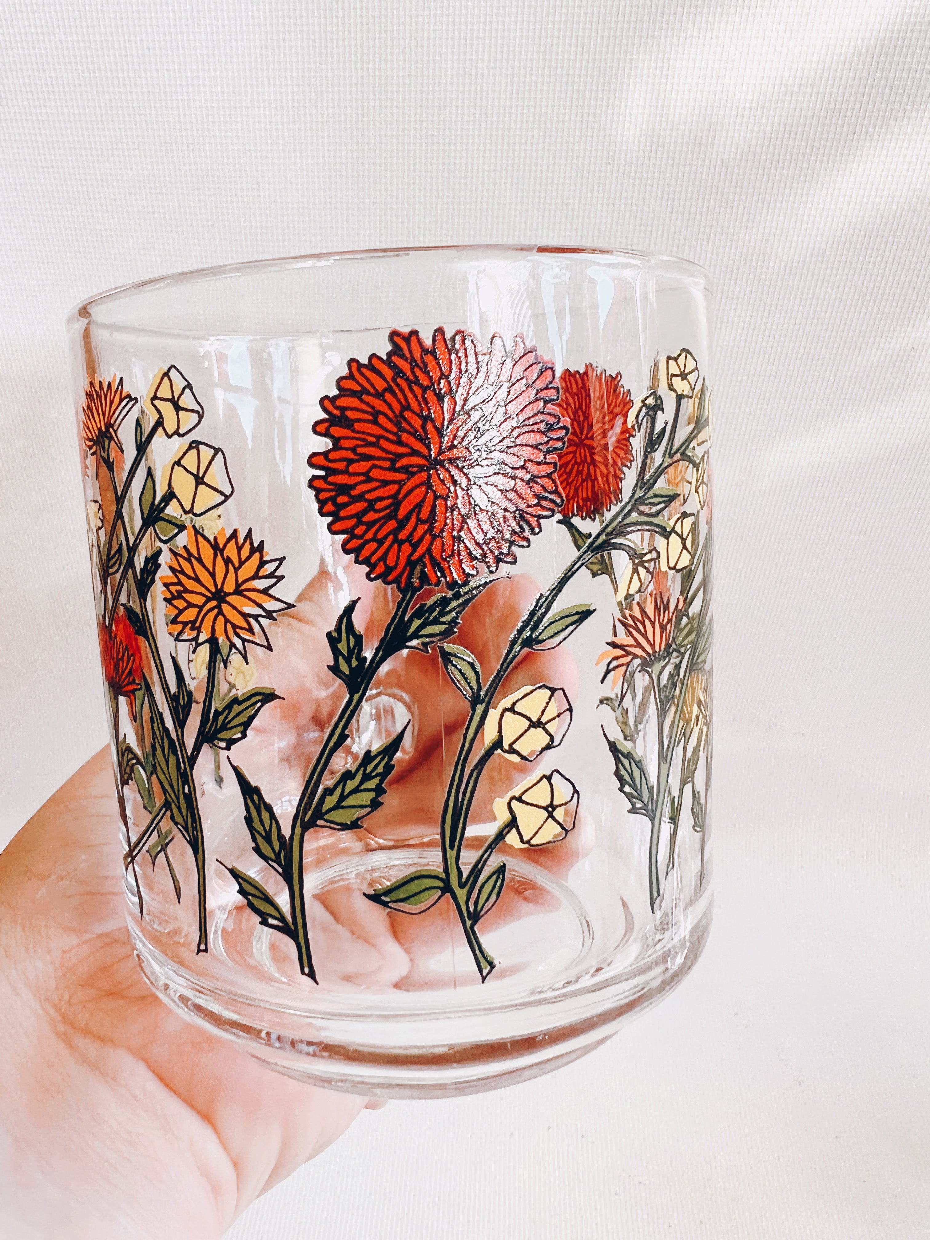 Set of 6 Glass Wildflower Coffee Mugs