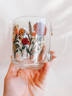 Set of 6 Glass Wildflower Coffee Mugs