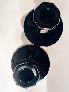 Pair of Black Glass Candle Holders