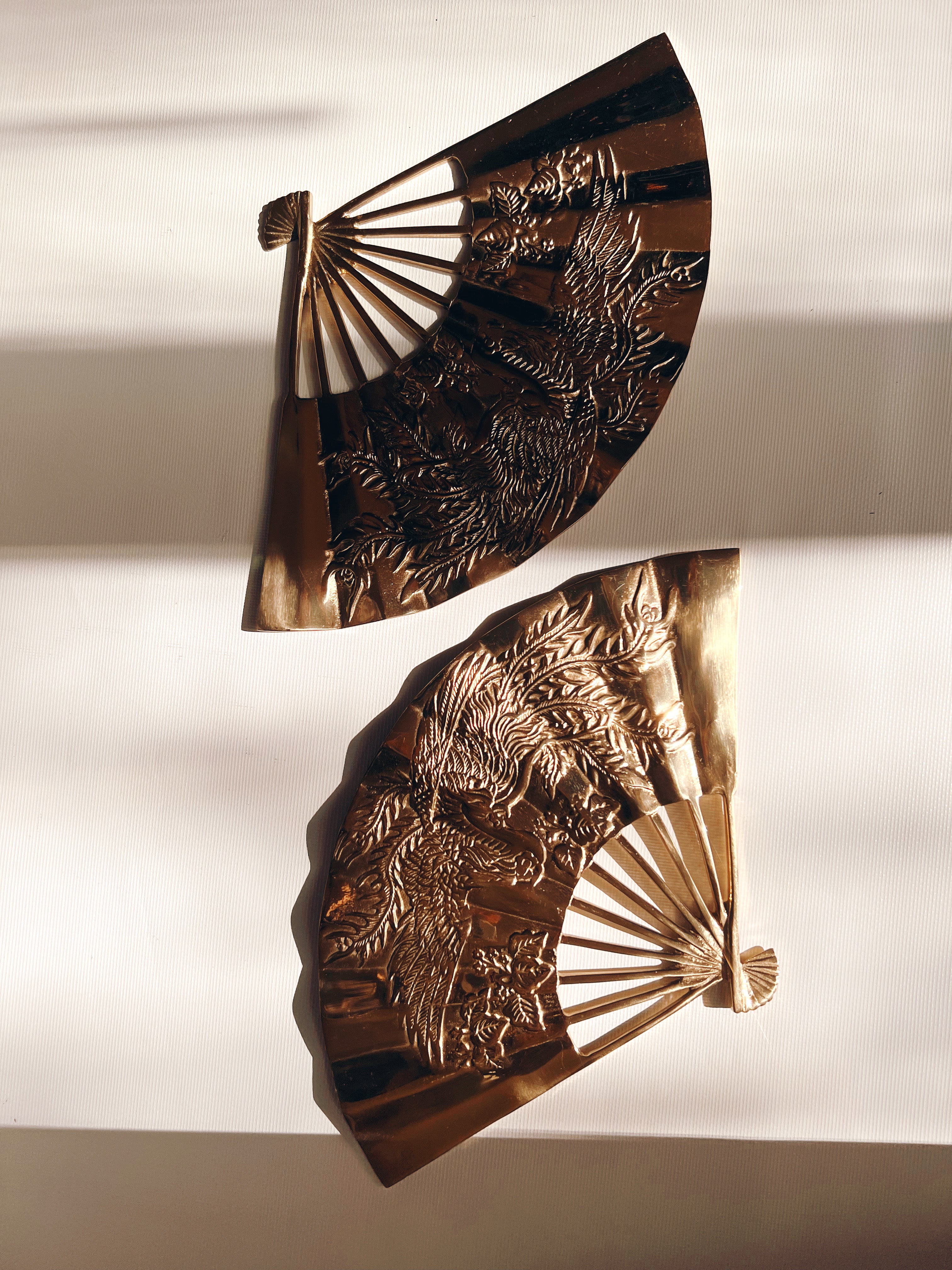 Pair of Wall Hanging Brass Fans
