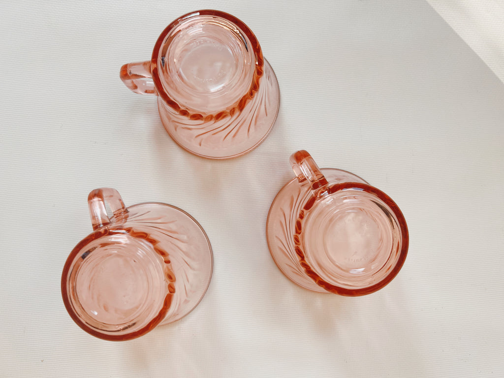 Set of 3 Pink Glass Mugs