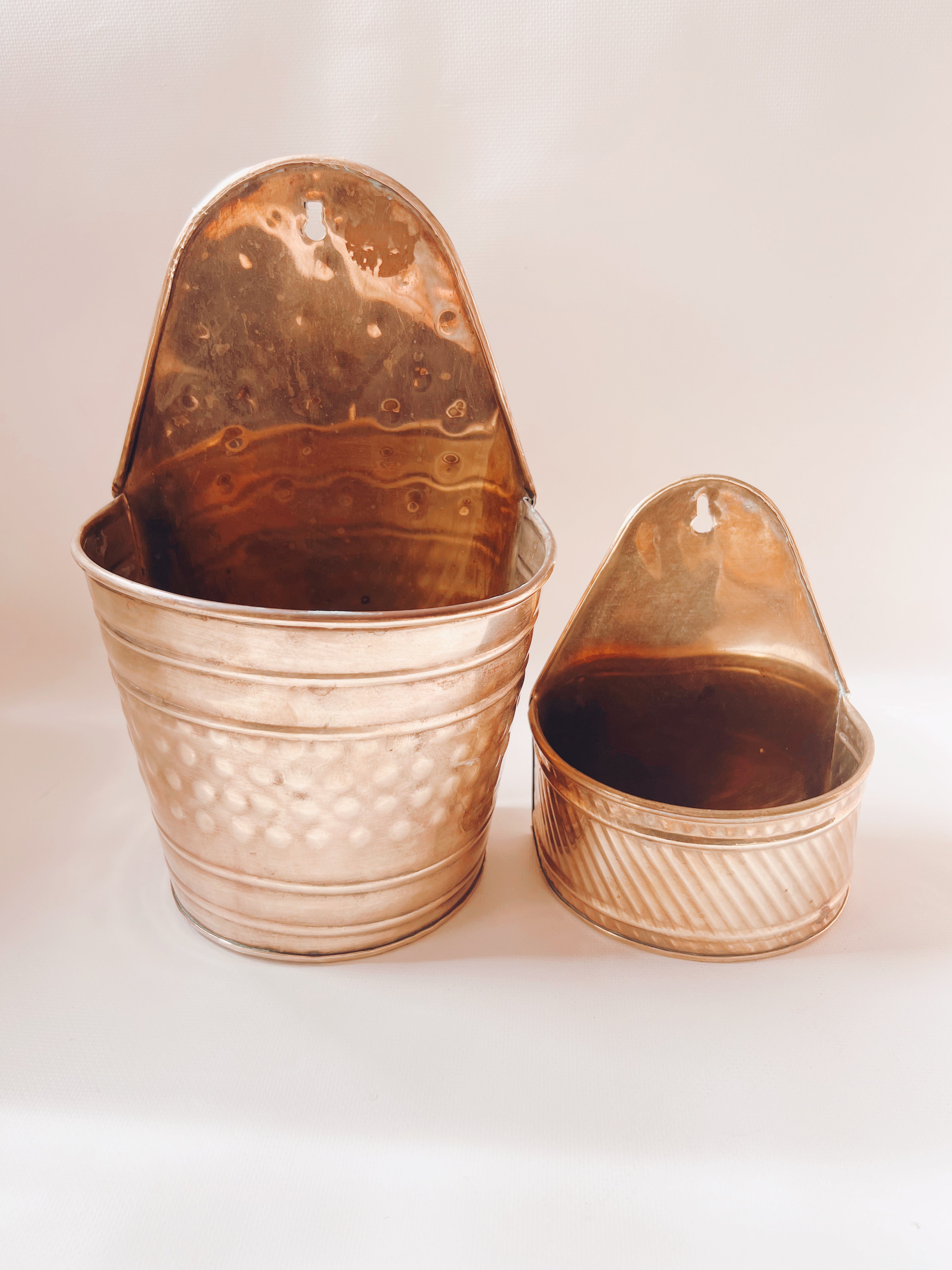 Pair of Wall Hanging Brass Planters