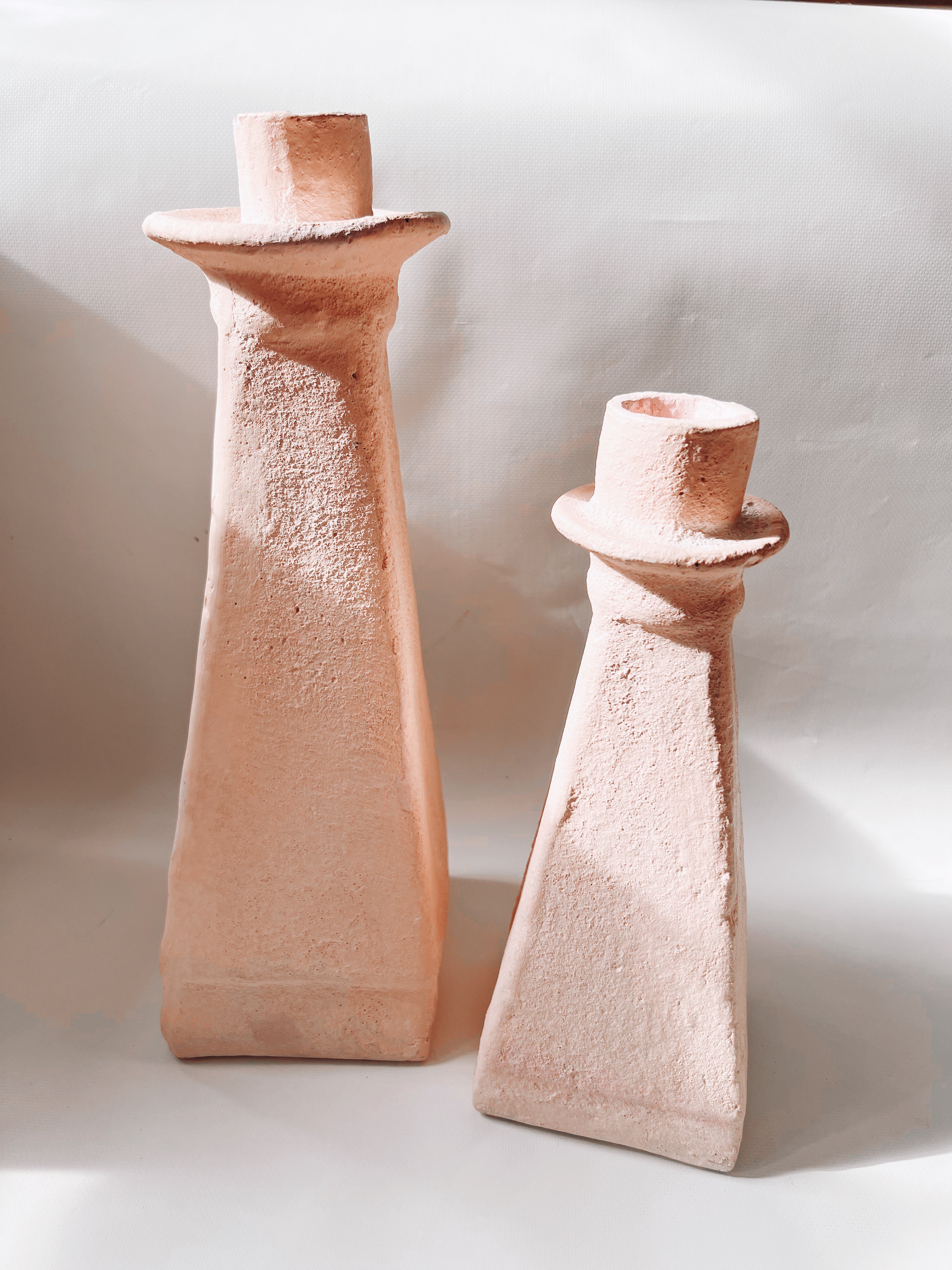 Pink Stoneware Candle Holders