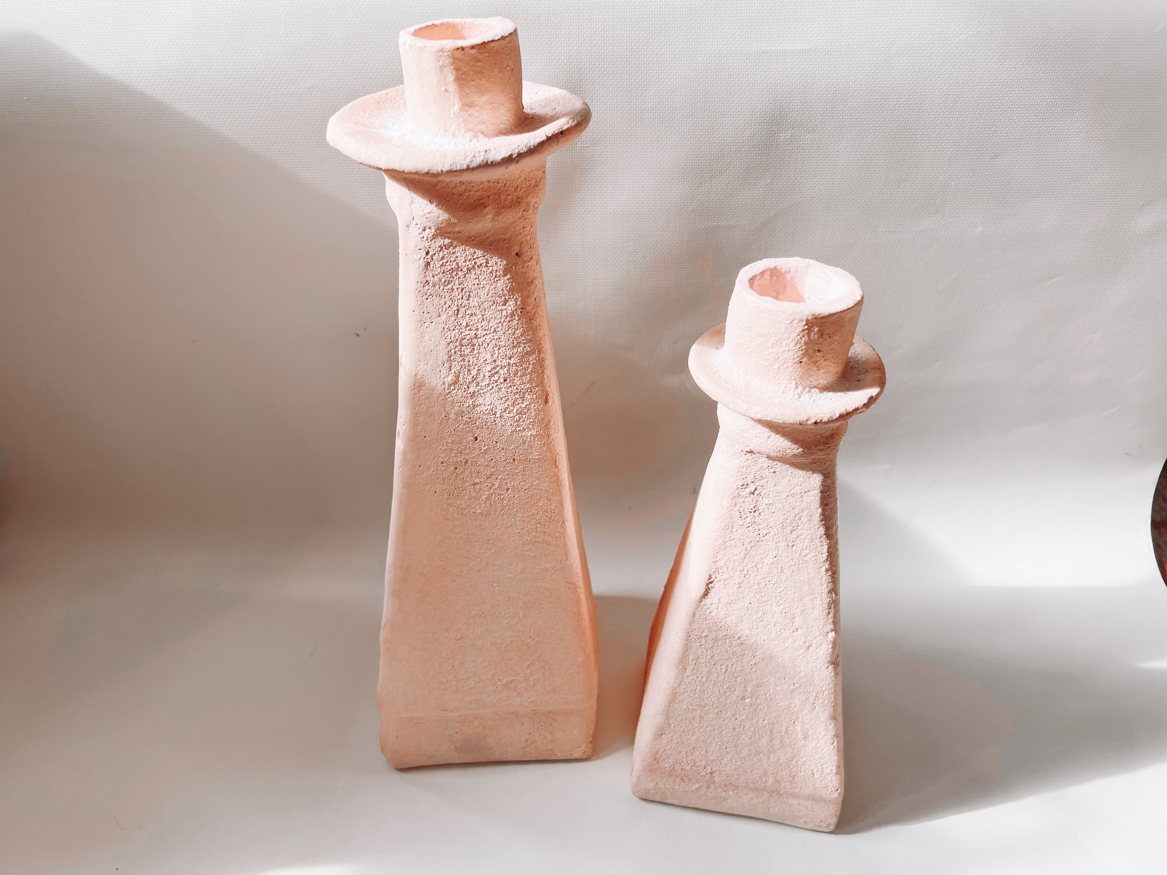Pink Stoneware Candle Holders