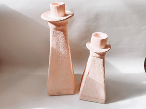 Pink Stoneware Candle Holders